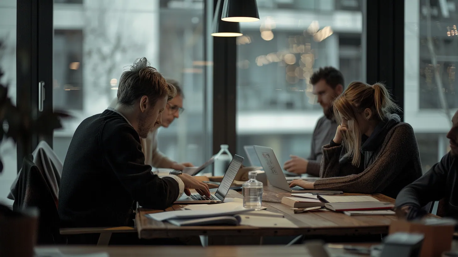 Group working at laptops around a table