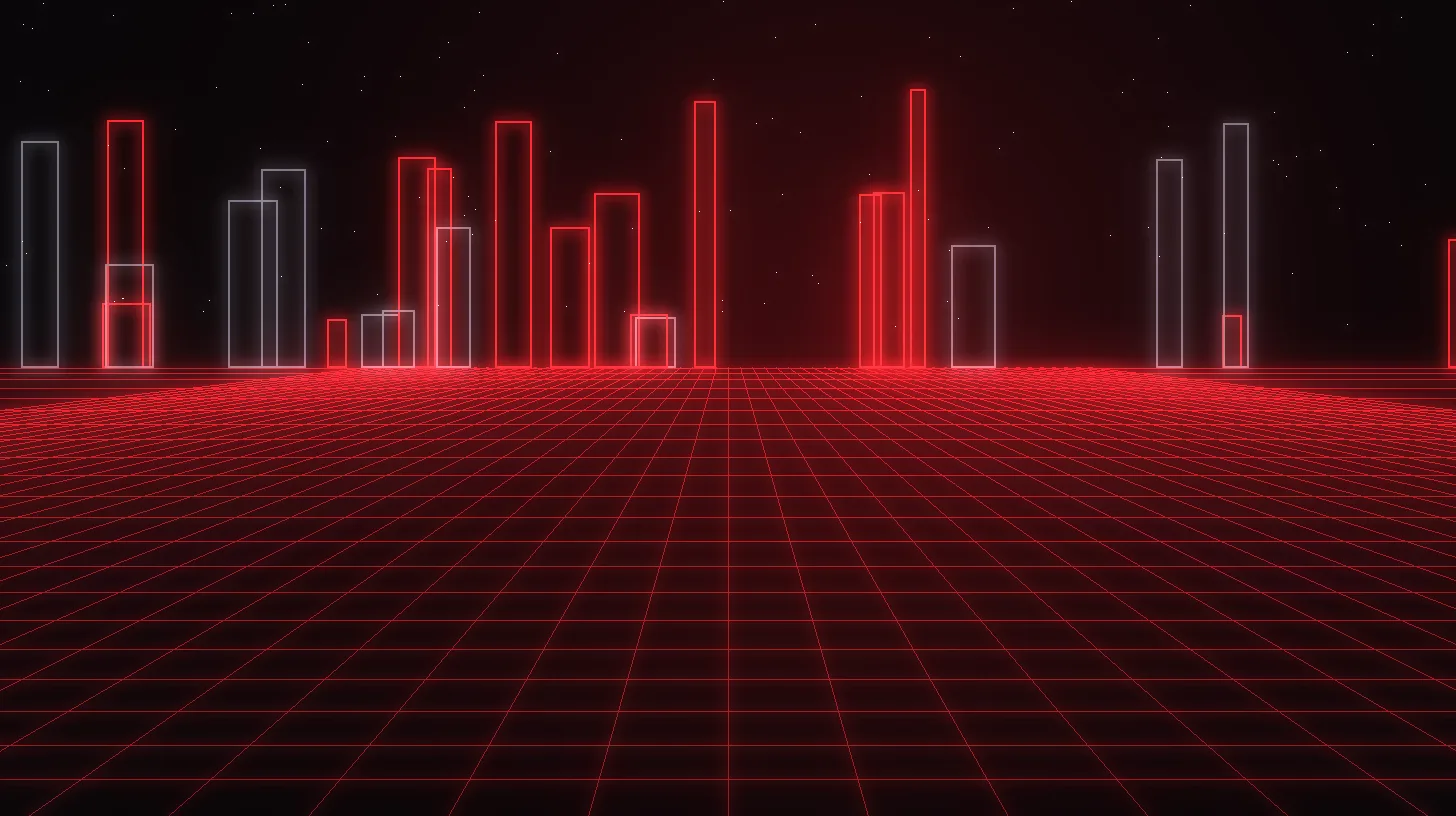 Red wireframe bar chart on a grid