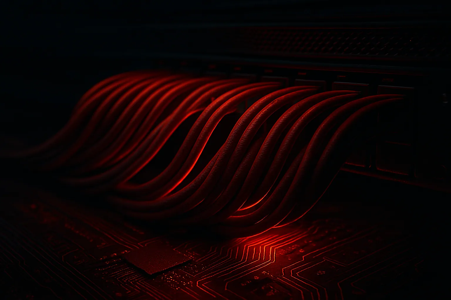 Abstract red light streaks on a dark background
